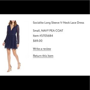 Socialite Long Sleeve V-Neck Lace Dress - small